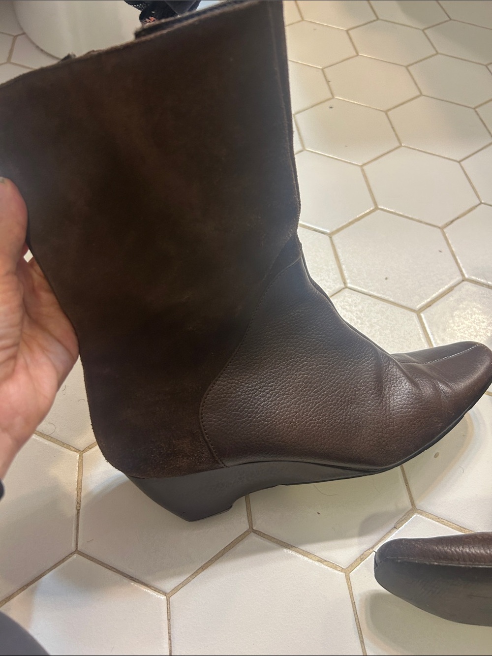 Women's Dark Brown Leather & Suede Wedge Ankle Boots
